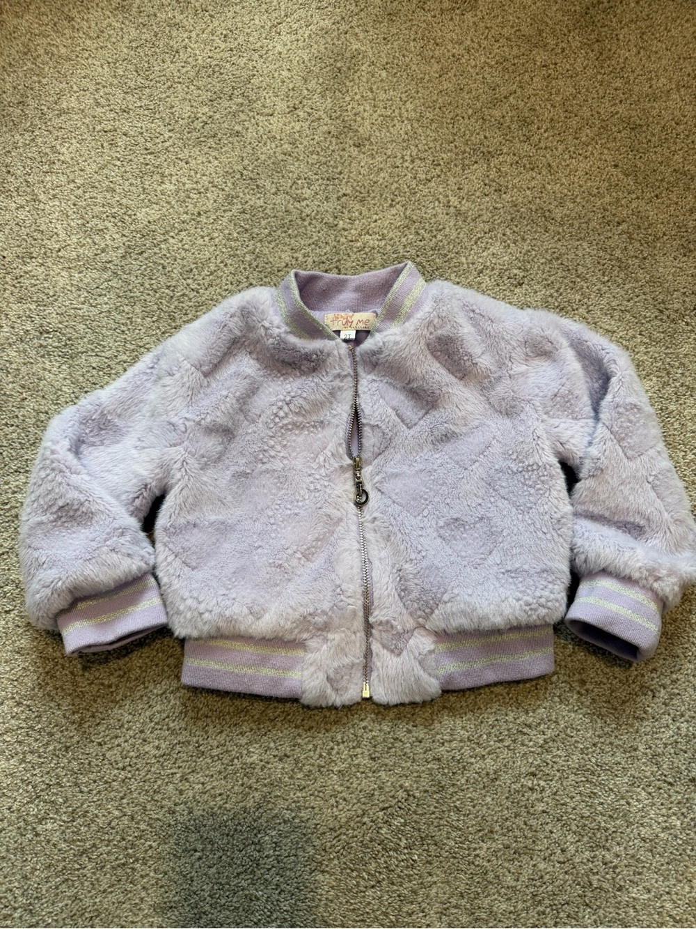 Lilac Faux-Fur Bomber Jacket for Kids - Plush Zip Front